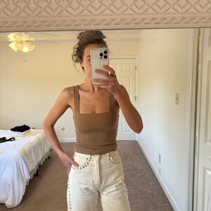 Brown Ribbed Tank Top